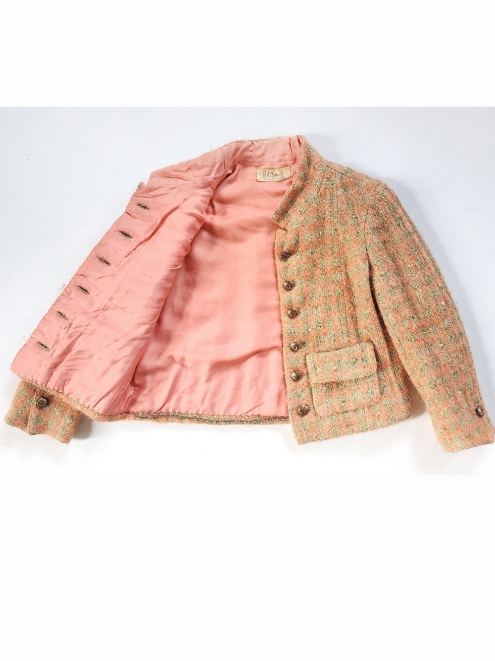B. Altman & Co Salmon & Green Tweed Suit, blazer skirt ca. 1966 - Picture 5 of 14